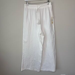 C&C California | NWT White Gauze Cotton Pull On Wide Leg Pants Size Large